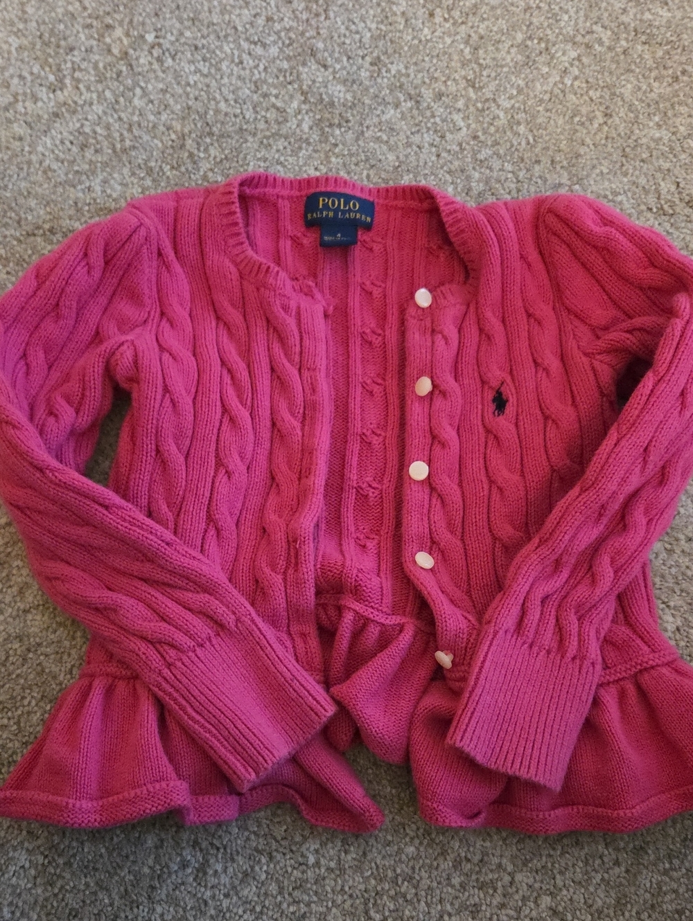 Polo by Ralph Lauren Hot Pink Cable-Knit Peplum Cardigan